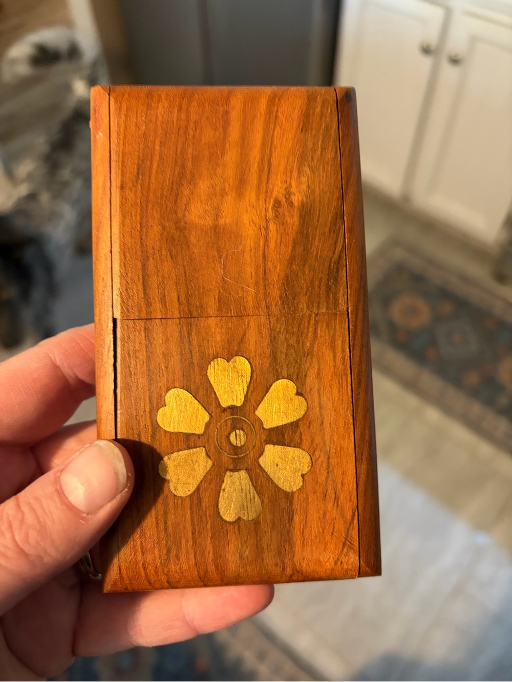 Vintage Cigarette Holder Handcrafted Wood Art Box with Floral Inlay